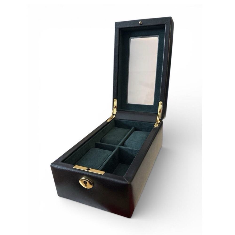 WOLF Designs Luxury Watch Box British Racing Green 4 Slot Glass Window READ